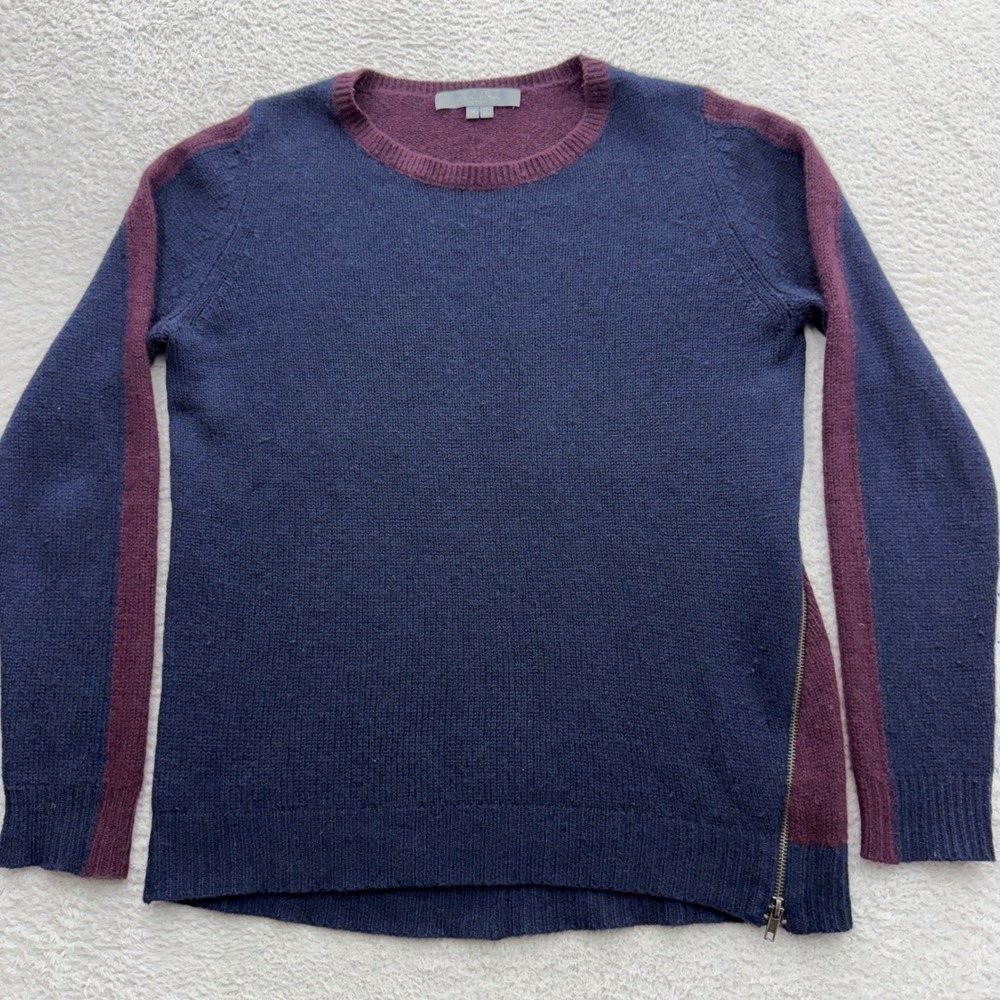 Sea Bleu Cashmere Womens Navy Burgundy Colorblock‎ Side Zip Sweater Size M